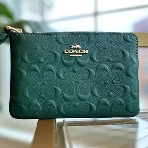 バッグ Coach L-zip Wristlet Pouch Leather Green COACH Large Crossgrain Leather Corner Zip Wristlet Pale Lime